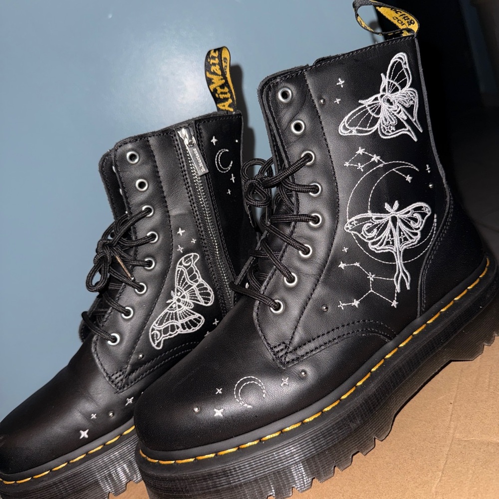 Dr. Martens Black Boots with White Butterfly Motif - Picture 2 of 5